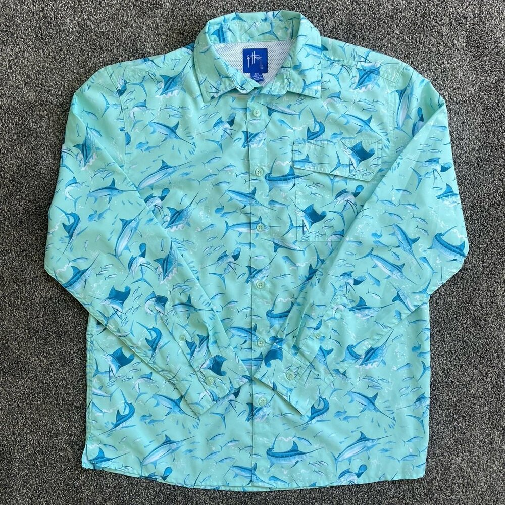 Men's Medium Guy Harvey Marlin Beach Glass Tonal Bills Long Sleeve Fish Shirt - Picture 7 of 12
